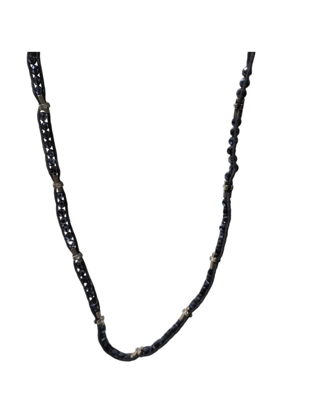 Minimalistic Black Beaded Necklace Cross Accents Button Closure Religious Women